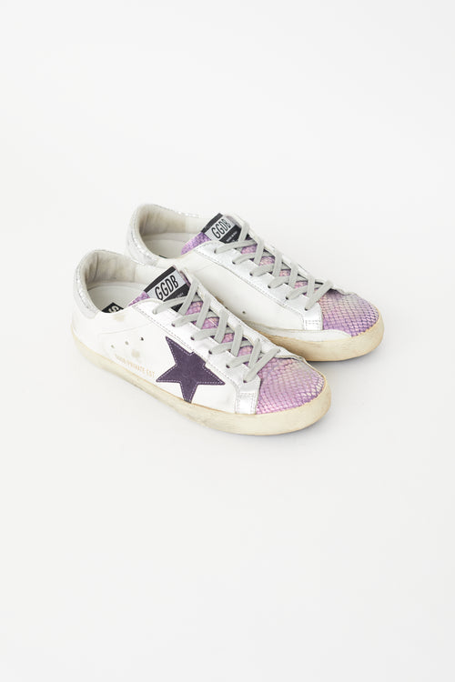 Golden Goose White 
Purple Superstar Metallic Sneaker