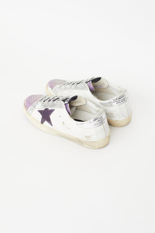 Golden Goose White 
Purple Superstar Metallic Sneaker