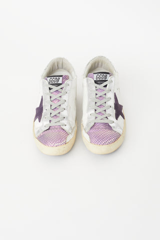 Golden Goose White 
Purple Superstar Metallic Sneaker