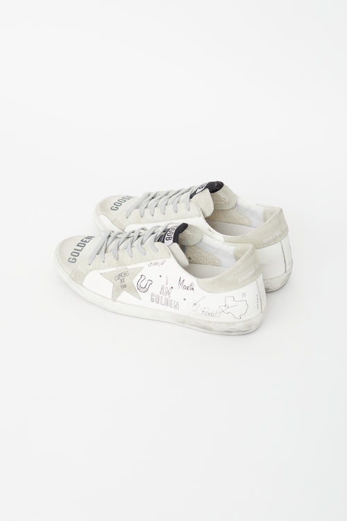 Golden Goose White Leather Texas Graffiti Sneaker