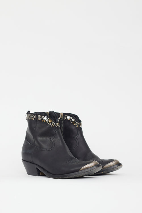 Golden Goose Black Leather Western Boot