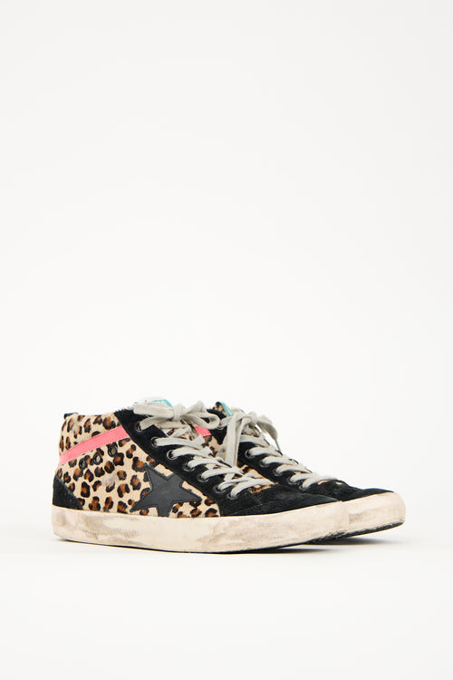 Golden Goose Black 
Brown Suede Printed Mid Star Sneaker