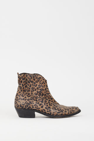 Golden Goose Brown 
Black Leather Printed Western Boot