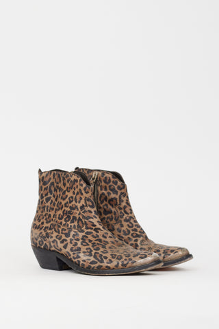 Golden Goose Brown 
Black Leather Printed Western Boot