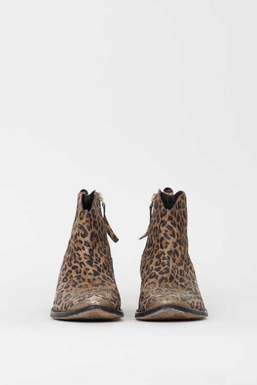 Golden Goose Brown 
Black Leather Printed Western Boot