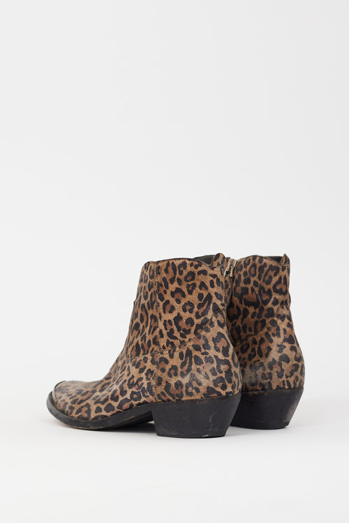 Golden Goose Brown 
Black Leather Printed Western Boot