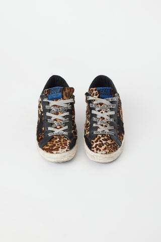 Golden Goose Brown 
Black Textured Print Superstar Sneaker