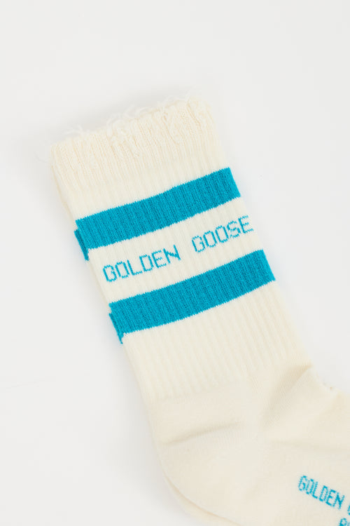 Golden Goose Cream 
Blue Logo Rib High Socks