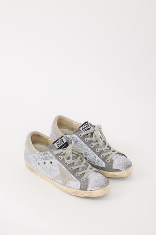 Golden Goose Grey Glitter 
Suede Superstar Sneaker