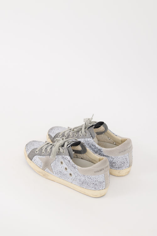 Golden Goose Grey Glitter 
Suede Superstar Sneaker