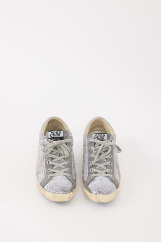 Golden Goose Grey Glitter 
Suede Superstar Sneaker