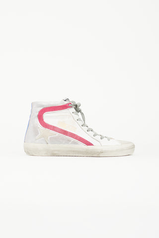 Golden Goose Grey Metallic Slide High Top Sneaker