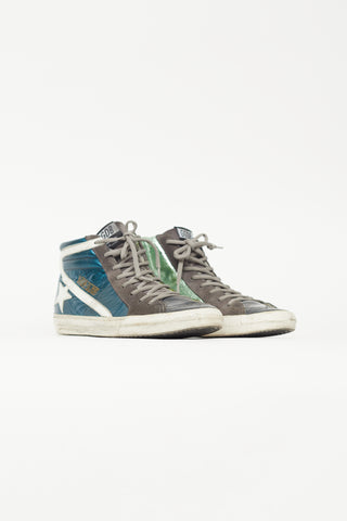 Golden Goose Metallic Blue 
Green Slide Sneaker