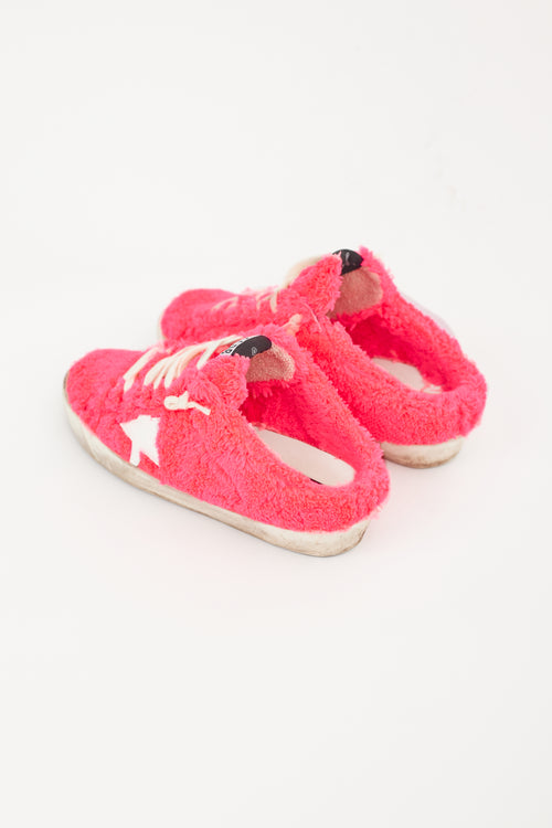 Golden Goose Neon Pink 
White Shearling Sabot Sneaker Mule