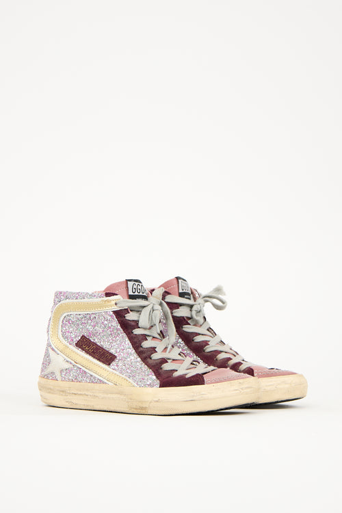 Golden Goose Pink 
Burgundy Leather Slide Sneaker