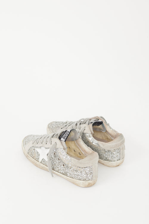 Golden Goose Silver Glitter 
Suede Superstar Sneaker