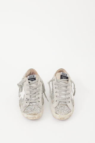 Golden Goose Silver Glitter 
Suede Superstar Sneaker