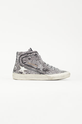 Golden Goose Silver Leather Tonal Lace Slide Sneaker