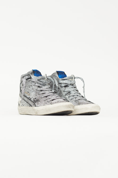 Golden Goose Silver Leather Tonal Lace Slide Sneaker