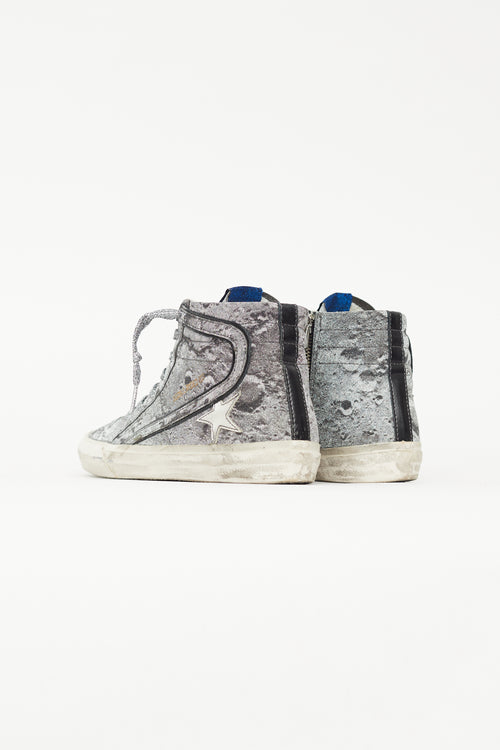 Golden Goose Silver Leather Tonal Lace Slide Sneaker