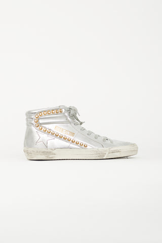 Golden Goose Silver Leather Slide Sneaker