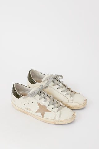 Golden Goose White 
Green Leather Superstar Sneaker