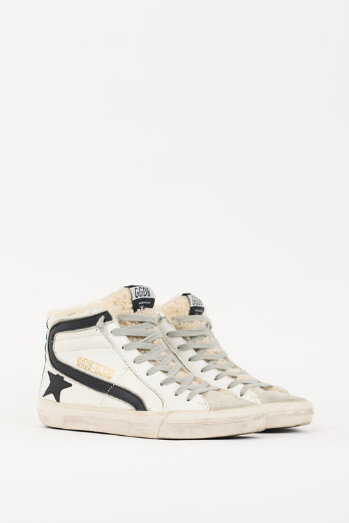 Golden Goose White 
Grey Lined Slide High Top Sneaker