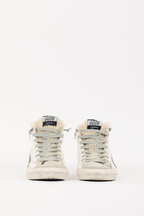 Golden Goose White 
Grey Lined Slide High Top Sneaker