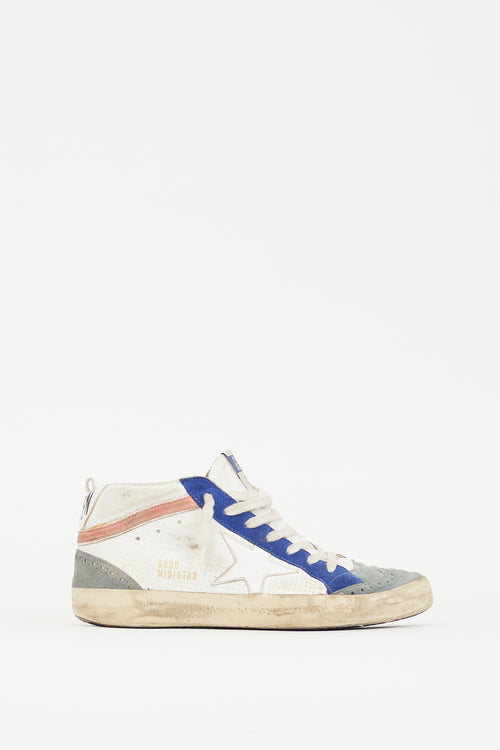 Golden Goose White 
Blue Leather Midstar Perforated Sneaker