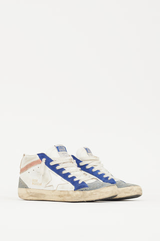 Golden Goose White 
Blue Leather Midstar Perforated Sneaker