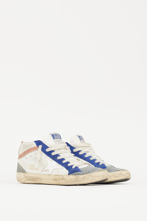 Golden Goose White 
Blue Leather Midstar Perforated Sneaker