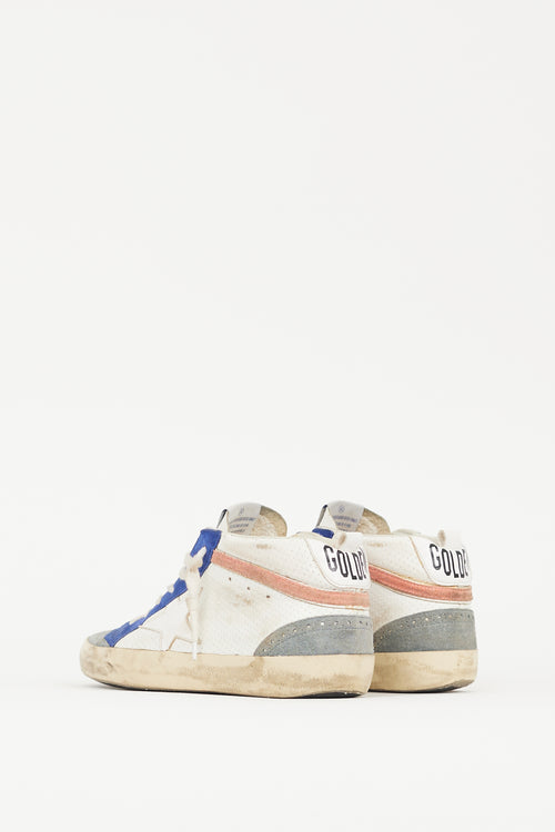 Golden Goose White 
Blue Leather Midstar Perforated Sneaker