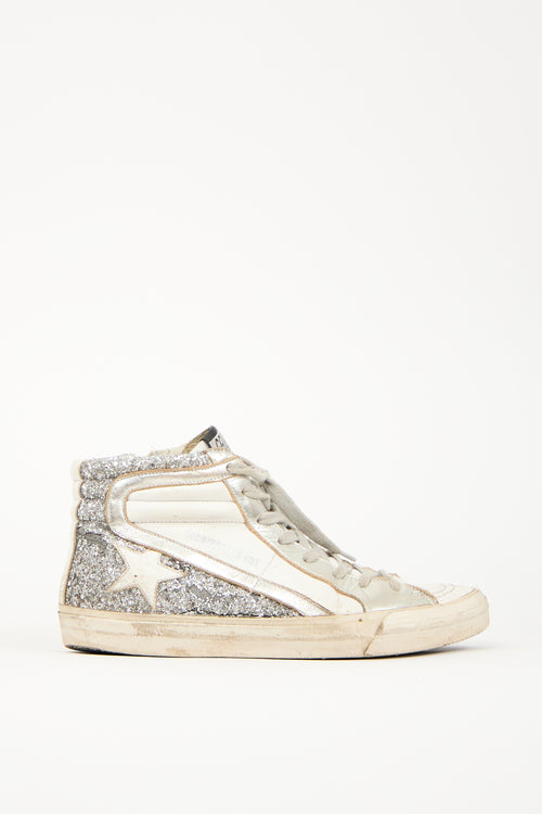 Golden Goose White 
Silver Leather Slide Sneaker