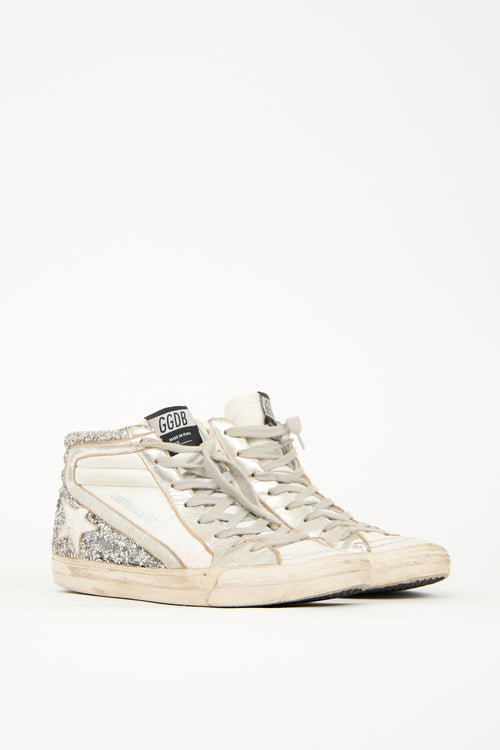 Golden Goose White 
Silver Leather Slide Sneaker