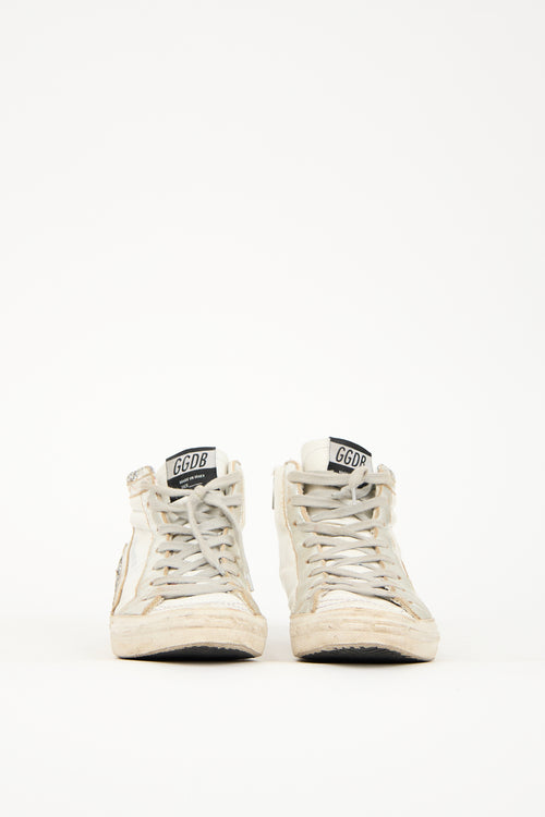 Golden Goose White 
Silver Leather Slide Sneaker