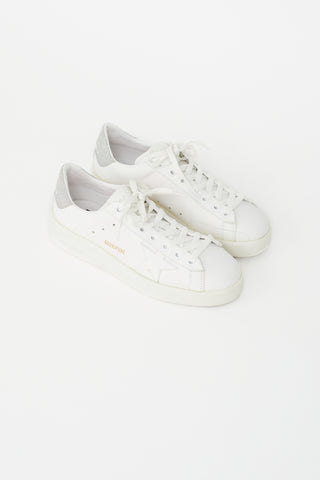 Golden Goose White Leather 
Silver Glitter Pure Star Sneaker