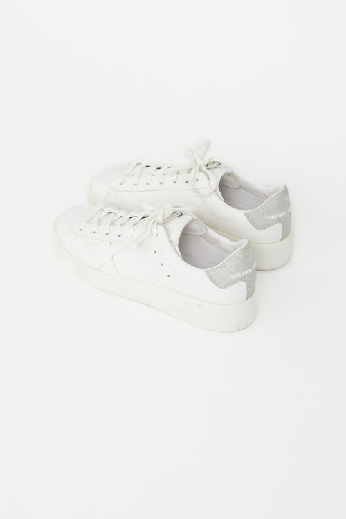 Golden Goose White Leather 
Silver Glitter Pure Star Sneaker