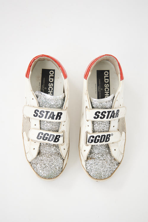 Golden Goose White 
Silver Leather Glitter Old School Sneaker