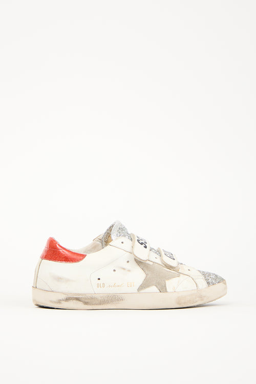 Golden Goose White 
Silver Leather Glitter Old School Sneaker