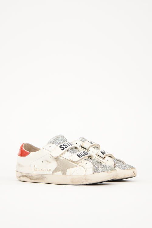 Golden Goose White 
Silver Leather Glitter Old School Sneaker