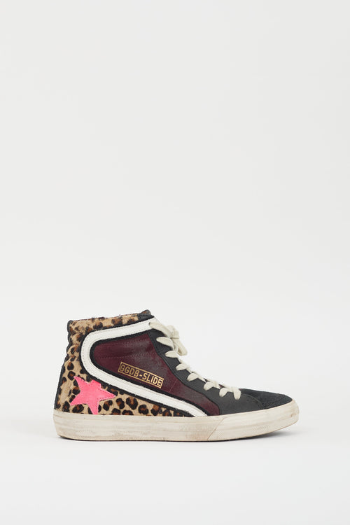 Golden Goose Burgundy 
Multi Hair 
Suede Slide Sneaker