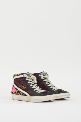 Golden Goose Burgundy 
Multi Hair 
Suede Slide Sneaker