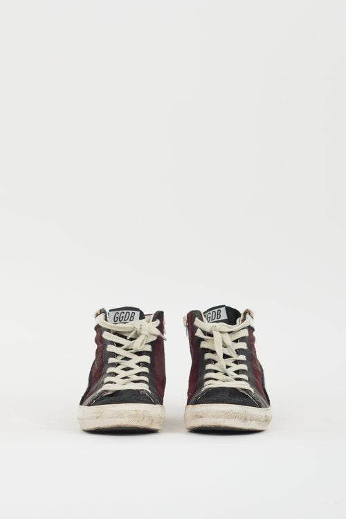 Golden Goose Burgundy 
Multi Hair 
Suede Slide Sneaker