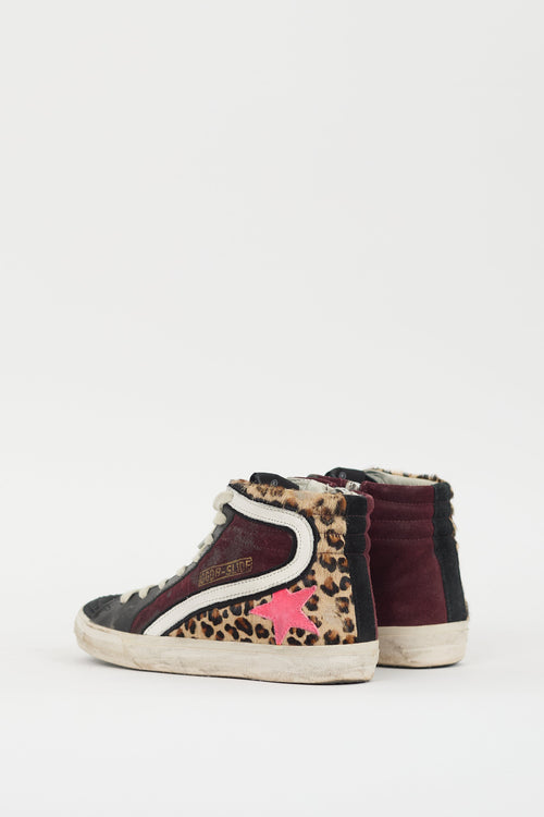 Golden Goose Burgundy 
Multi Hair 
Suede Slide Sneaker