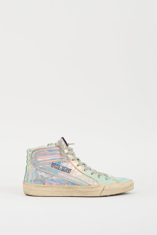 Golden Goose Silver Iridescent Slide High Top Sneaker