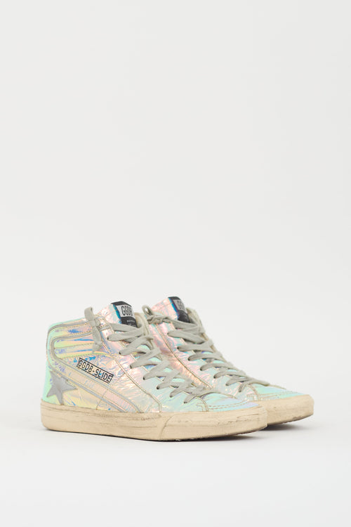 Golden Goose Silver Iridescent Slide High Top Sneaker