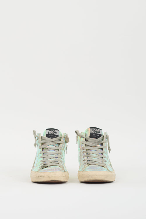 Golden Goose Silver Iridescent Slide High Top Sneaker