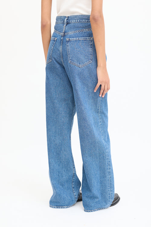 Goldsign Medium Wash Pleated Wide Leg Jeans