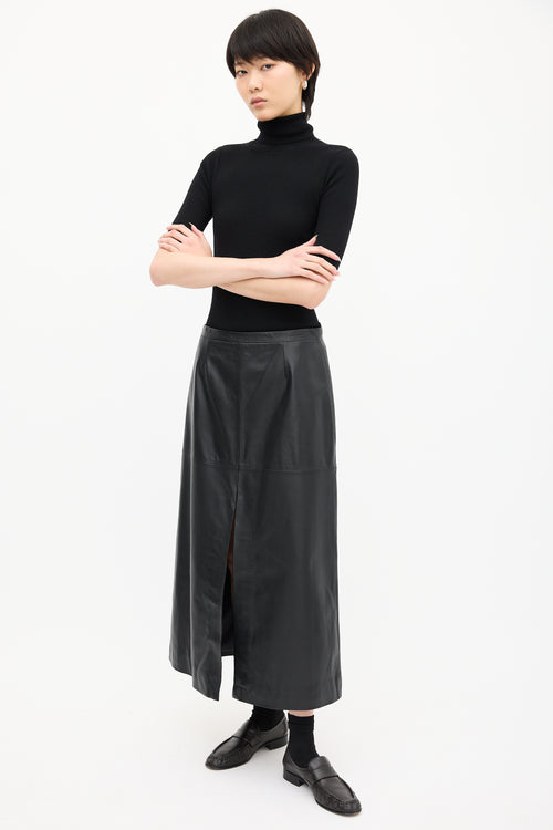 Goop Black Leather A-Line Skirt