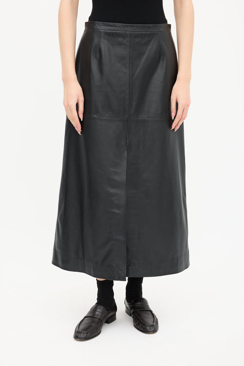 Goop Black Leather A-Line Skirt